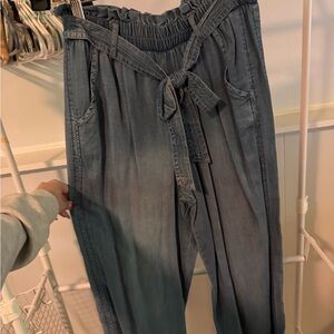 Knox Rose Gray High Rise Jeans with Tie Waist